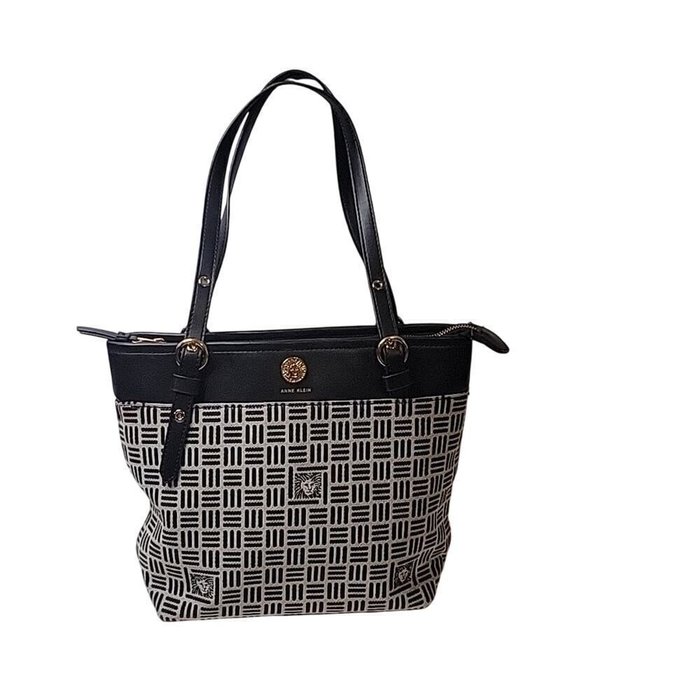 Anne Klein Black & Gray Textured Double Handled Classic Shoulder Bag